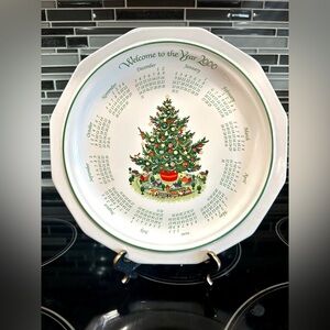 Vintage 2000 Pflatzgraff Christmas Tree Train Calendar Cottage Serving Plate USA